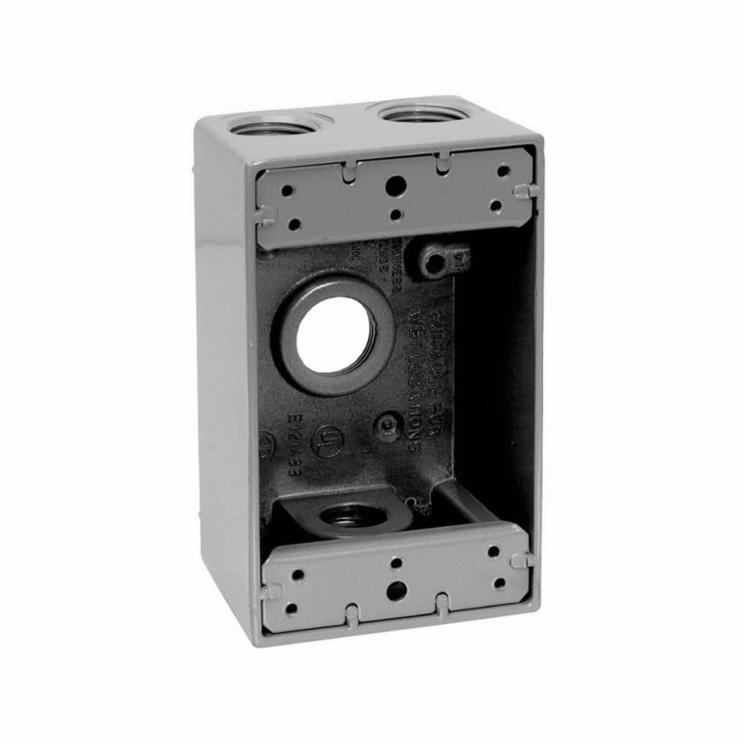 Crouse-Hinds TP7034 Weatherproof Outlet Box, Die-Cast Aluminum, 18 cu-in Capacity, 1 Gangs, 4 Outlets, 4 Knockouts, 2-7/8 in W x 2 in D x 4-9/16 in H