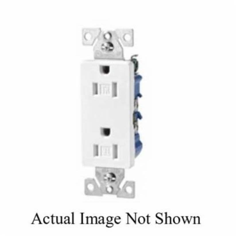 EATON TR1107LA Duplex Decorator Straight Blade Tamper Resistant Grounding Receptacle, 125 VAC, 15 A, 2 Poles, 3 Wires, Light Almond