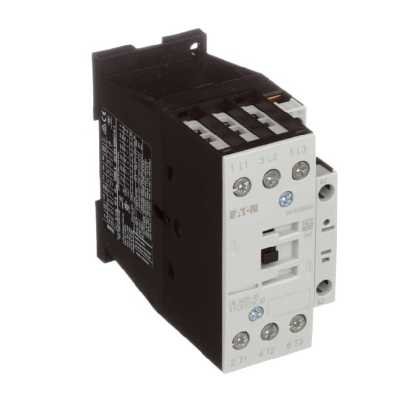 EATON XTCE025C10T Full Voltage Non-Reversing IEC Contactor, 24 V AC V Coil, 25 A, 1NO Contact, 3 Poles