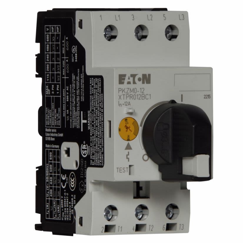 EATON XTPR012BC1 B-Frame Motor Protector, Rotary/On/Off Action, 3 Poles, IP20 Enclosure