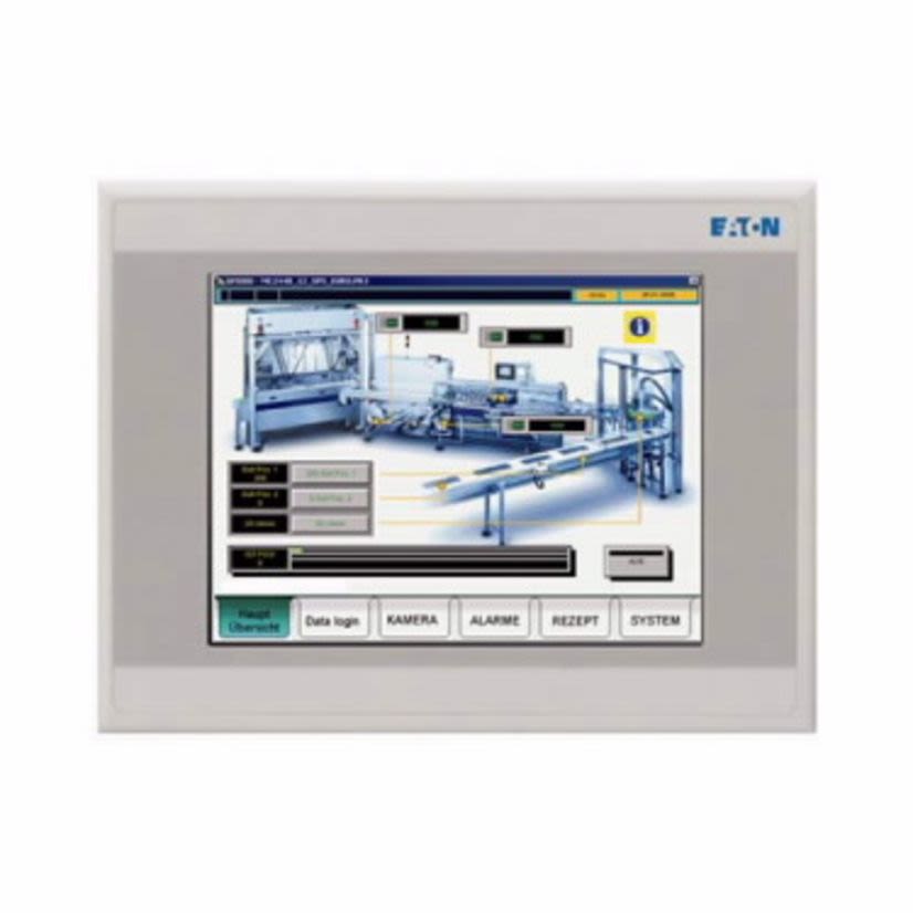 EATON Cutler-Hammer Series XV-102-D6-57VRC-10 XV100 basic human machine interface (HMI), 2nd generation CE, XSoft-CoDeSys/Galileo OS, Retentive memory, USB host, RS-232 base unit, CANopen communication, RS-232, RS-485 interface, 5.7 in TFT resistive touch (VGA) display