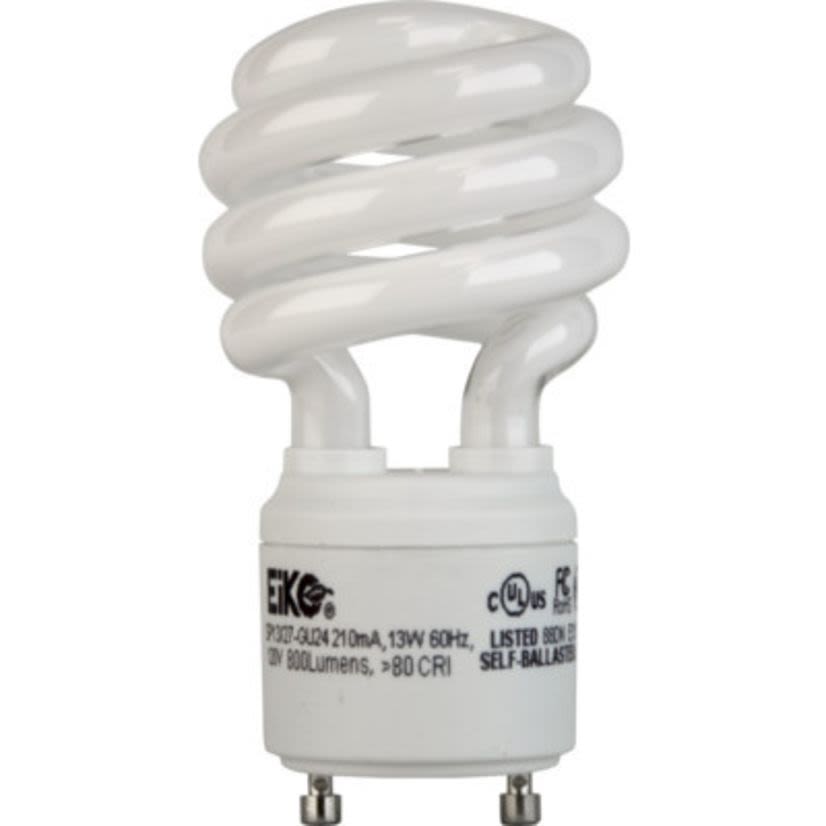 EIKO SP13/27-GU24 Compact Fluorescent Lamp, 13 W, GU24 Lamp, Spiral Shape, 900 Lumens Initial Lumens