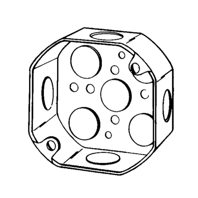 Appleton ETP 4OD-3/4 Octagon Box, Steel, 21.5 cu-in Capacity, 9 Knockouts, 2-1/8 in D