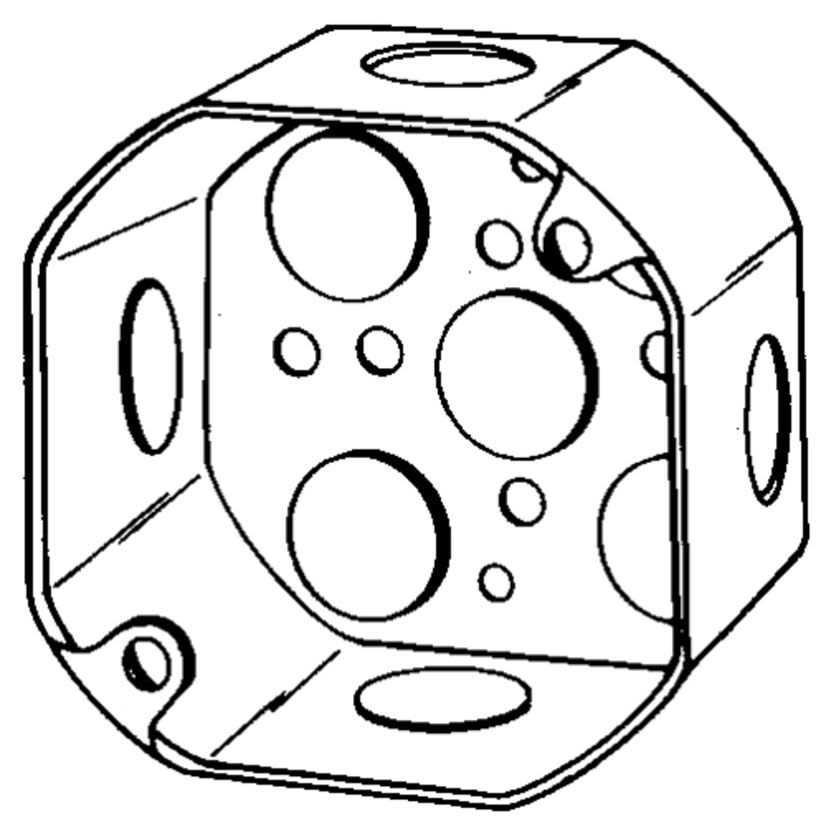 Appleton ETP 4OD-1/2 Octagon Box, Steel, 21.5 cu-in Capacity, 9 Knockouts, 2-1/8 in D