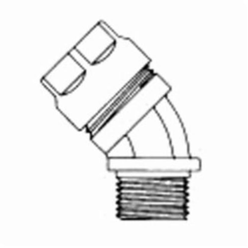 Emerson Electric O-Z/Gedney 4Q-450T Concretetight Liquidtight Oiltight Raintight Conduit Connector With Insulated Throat, 1/2 in Trade, 45 deg, Malleable Iron, Zinc Electroplated