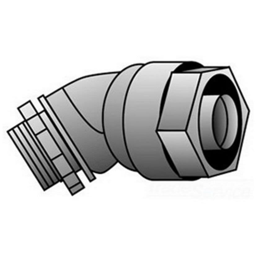 Emerson Electric O-Z/Gedney 4Q-475T Concretetight Liquidtight Oiltight Raintight Conduit Connector With Insulated Throat, 3/4 in Trade, 45 deg, Malleable Iron, Zinc Electroplated