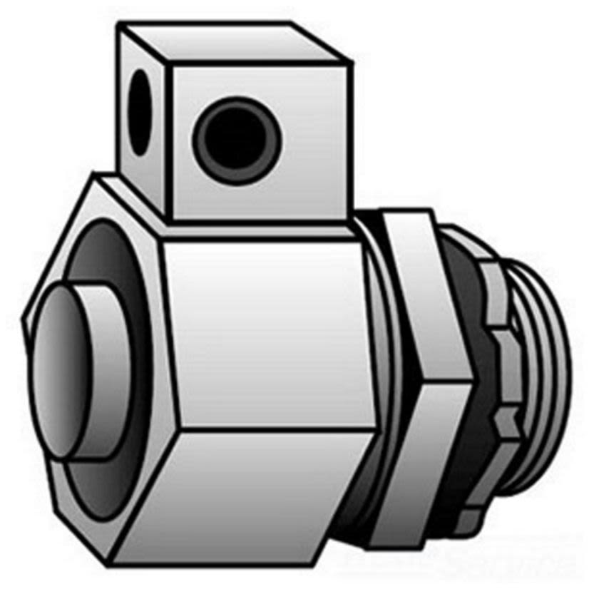 Emerson Electric O-Z/Gedney Ground-Tite® 4Q-75LT Concretetight Liquidtight Oiltight Positive Grounding Raintight Conduit Connector With Lug and Insulated Throat, 3/4 in Trade, 14 to 4 AWG Cable Openings, Straight, Malleable Iron, Zinc Electroplated