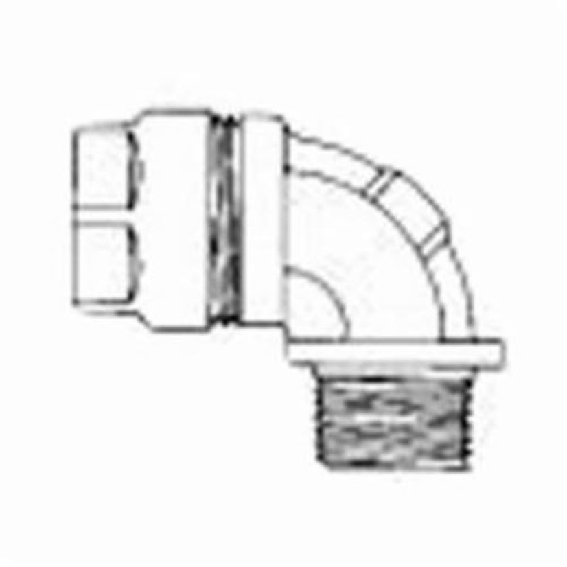 Emerson Electric O-Z/Gedney 4Q-950 Concretetight Liquidtight Oiltight Raintight Conduit Connector, 1/2 in Trade, 90 deg, Malleable Iron, Zinc Electroplated