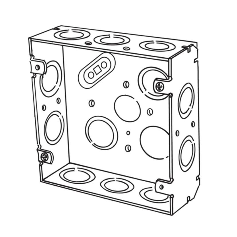 Appleton 4SJ-EK Square Box, Steel, 29.5 cu-in Capacity, (14) Outlets, (14) Knockouts, 4-11/16 in H x 4-11/16 in W x 1-1/2 in D