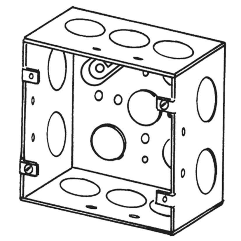 Appleton 4SJD-3/4 Square Box, Steel, 42 cu-in Capacity, (14) Outlets, (14) Knockouts, 4-11/16 in H x 4-11/16 in W x 2-1/8 in D