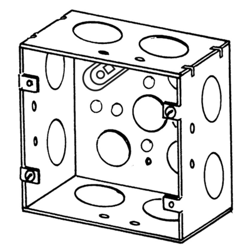 Appleton 4SJD-3/4-1 Square Box, Steel, 42 cu-in Capacity, (12) Outlets, (12) Knockouts, 4-11/16 in H x 4-11/16 in W x 2-1/8 in D