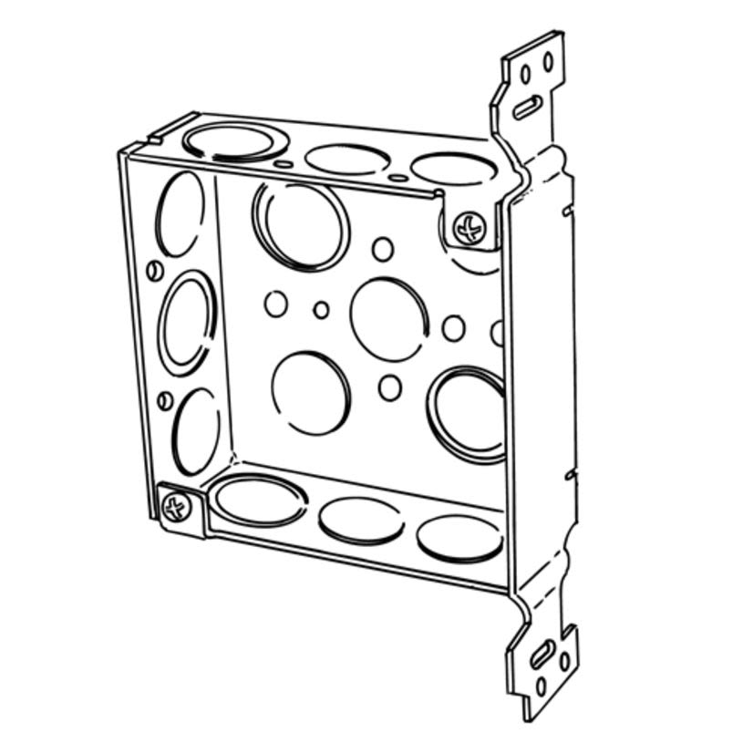 Appleton 4SVB-EK-PL Square Box, Steel, 21 cu-in Capacity, (13) Outlets, (13) Knockouts, 4 in H x 4 in W x 1-1/2 in D