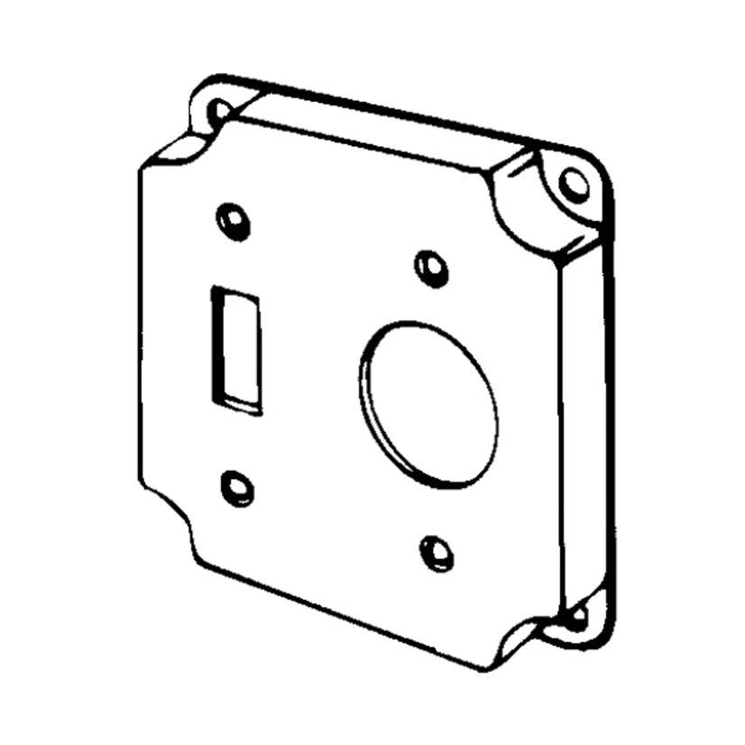 Appleton ETP 8368 Raised Electrical Box Cover, 4 in L x 4 in W x 1/2 in D, Single Receptacle/Toggle Switch Cover, Steel