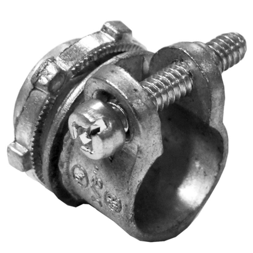 Appleton NEER SC-100 Non-Insulated Throat Straight Squeeze Conduit Connector With Locknut, 1 in Trade, 1.25 to 1.38 in Cable Openings, For Use With FMC, Die Cast Zinc, Natural