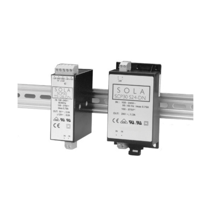 Emerson Electric SolaHD SCP30D15-DN Low Profile Dual Output Power Supply, 85 to 264 VAC/100 to 375 VDC Input, 15 VDC Output, 30 W Power Rating, 1.2 A, DIN Rail Mount