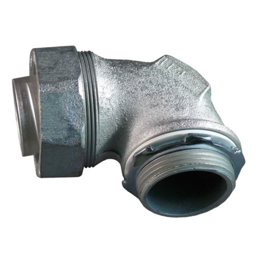 Appleton ST-90300 Liquid Tight Oiltight Raintight Conduit Connector With Plain Throat, 3 in Trade, 90 deg, Malleable Iron, Triple Coated