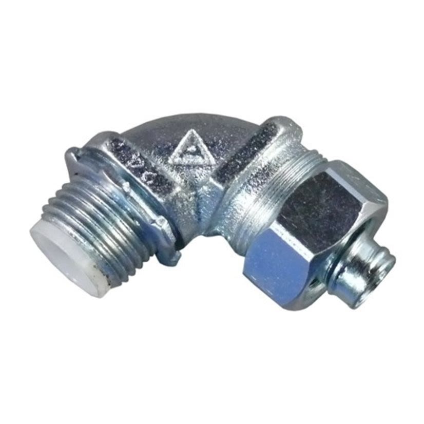 Appleton® STB-9038 Liquidtight Oiltight Raintight Conduit Connector With Insulated Throat, 3/8 in Flex x 1/2 in Hub Trade, 90 deg, Malleable Iron, Triple Coated