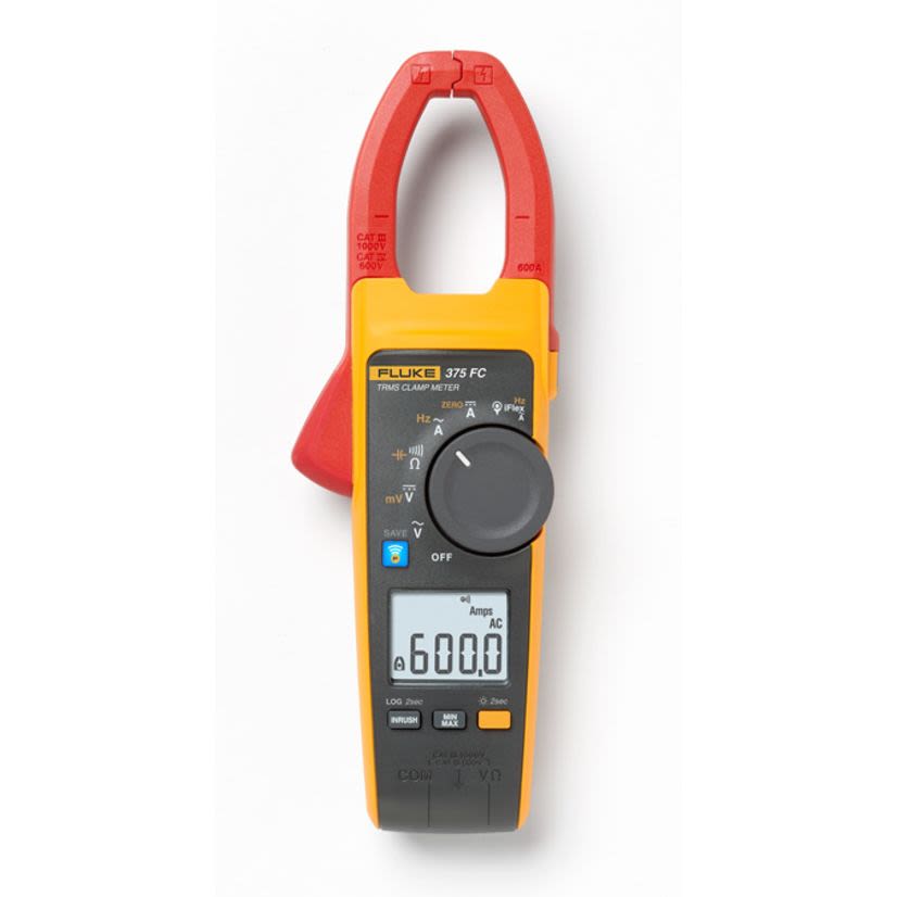 Fluke FLUKE-375/FC Wireless Clamp Meter, 600 A, 60 kOhm, 10 to 100/100 to 500 Hz, 34 mm Jaw