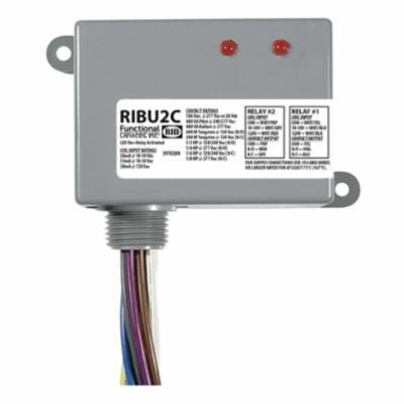 Functional Devices RIB RIBU2C Pilot Control Enclosed Relay With Coil, 10 A, 1 Form C SPDT Contact, 120 V AC/10 to 30 V AC/DC V Coil