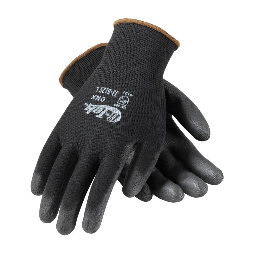 G-Tek 33-B125/S Washable General Purpose Work Gloves, Seamless Style, Nylon/Polyurethane Palm, Black, Polyurethane Coating, Resists: Abrasion/Puncture and Tear