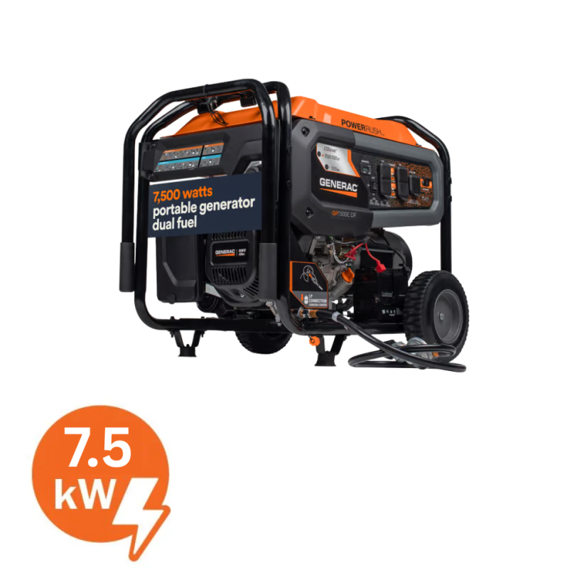 Generac 8011 Heavy Duty Generator, 120/240 V, 20 A, 9400 W Starting/7500 W Running Power Rating, OHV Engine, 3600 rpm Speed