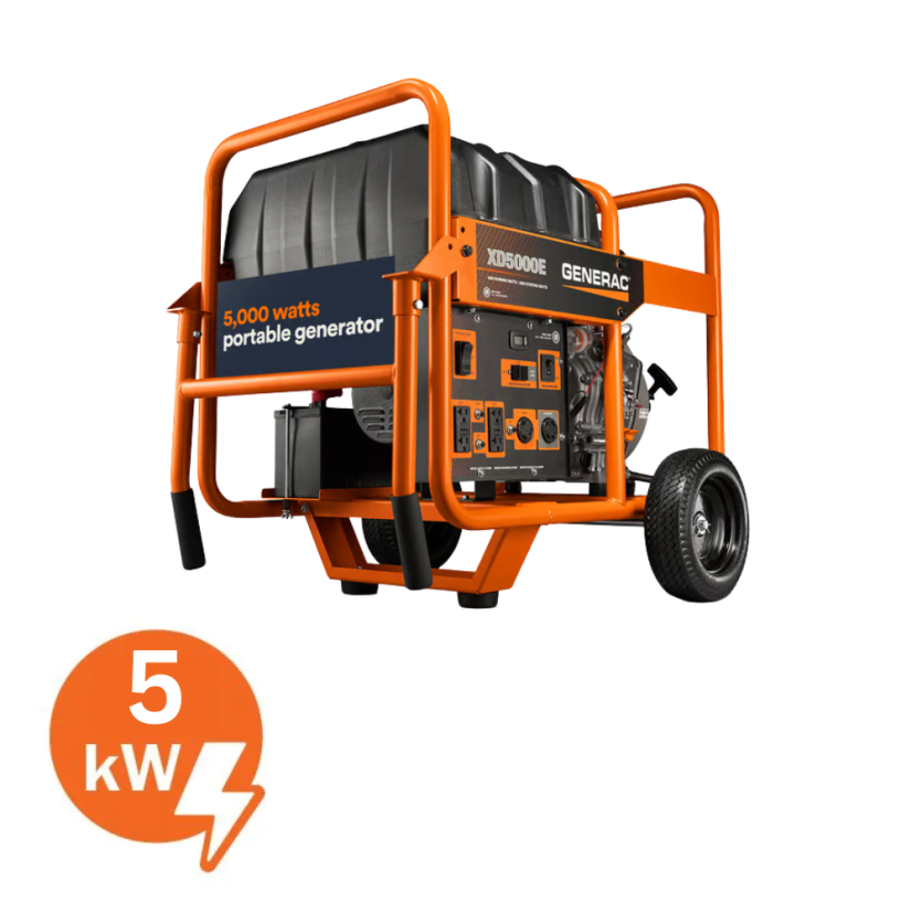 Generac 6864 XD5000E Portable Generator, 120/240 V AC, 41.7 A, 5500 W Starting/5000 W Running Power Rating, Air Cooled, 4 Cycle, Vertical Cylinder Engine, 3600 rpm Speed