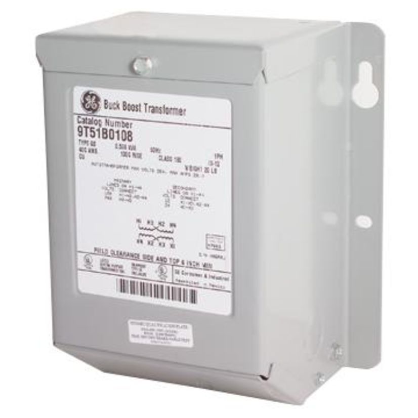 GE 9T51B0112 Type QB Dry Encapsulated Enclosed Small Buck Boost Transformer, 120/240 VAC Primary, 12/24 VAC Secondary, 2 kVA Power Rating, 60 Hz, 1 Phase