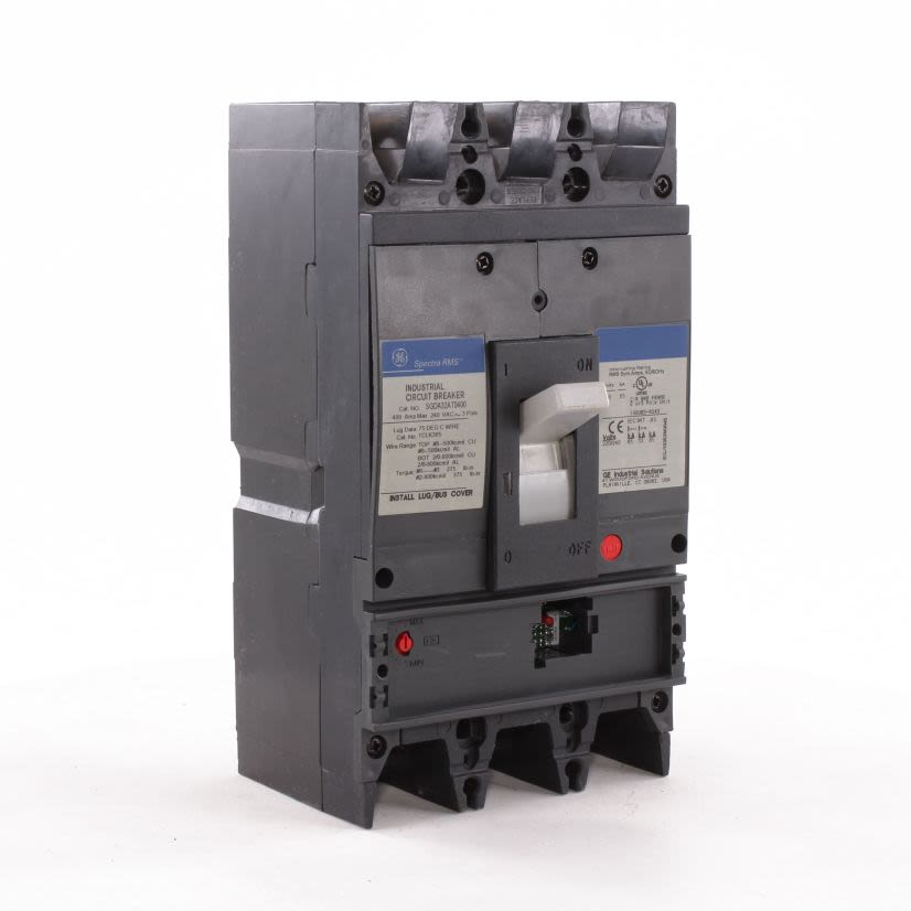 GE Spectra RMS™ SGDA32AT0400 Type SGD Standard Continuous Load Current Limiting Molded Case Circuit Breaker With Tracking Short Time, 240 VAC, 400 A, 65 kA Interrupt, 3 Poles, Electronic LSI/Interchangeable Trip