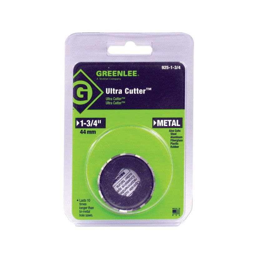 Greenlee 925-1-3/4 Ultra Hole Saw With Fixed Pockets, 1-3/4 in Dia, 1/4 in D Cutting, HSS Cutting Edge, 1/2 in Arbor