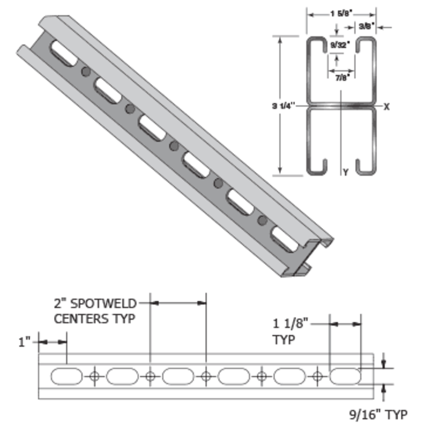 Haydon H-132-OSA, 70435, H-132 Back to Back Welded Channel with Slots, Pre-Galvanized