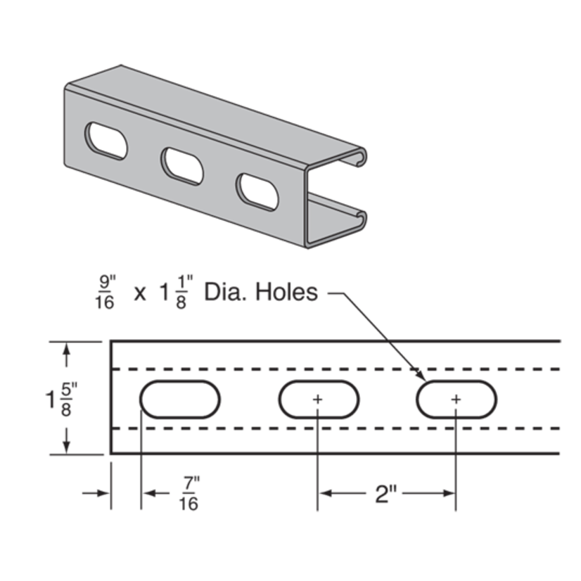 Haydon H-134-OS, 70645 H-134 Channel with Open Slots, Slotted 10 Foot Length