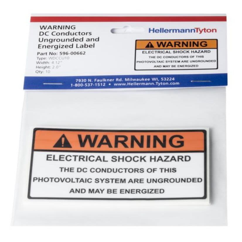 HellermannTyton 596-00662 Type WDCCU10 Pre-Printed Solar Label, 2 in H x 4.12 in W, Orange/White, Type 443/552 Vinyl