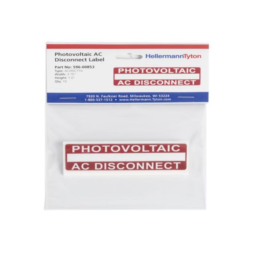 HELLERMANNTYTON 596-00853 SOLAR LABL,PV AC DISCONNECT LABEL,3.75X1
