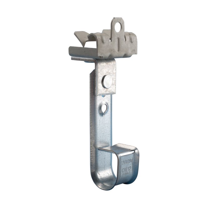 nVent CADDY CAT1224 CAT 12 Cablecat J-Hook With Hammer-On Flange Clip, 3/4 in Dia, For Use With Cable Support System, Beam Mount, Spring Steel/Steel