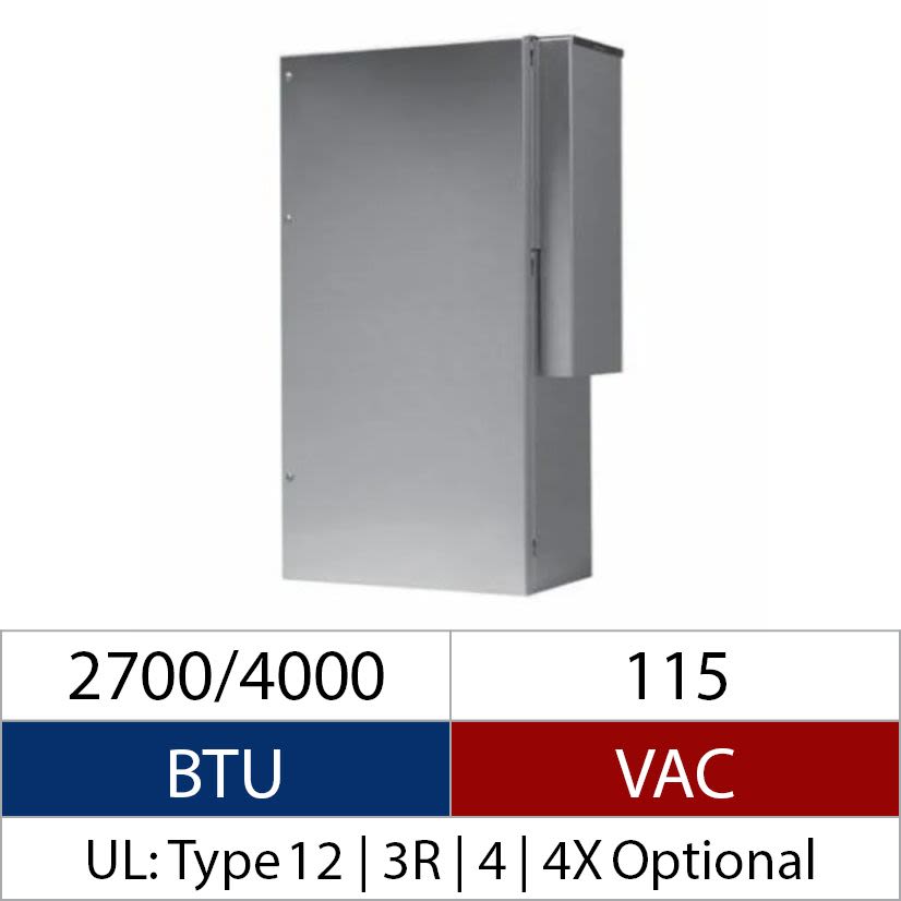 Hoffman Spectracool ProAir CR290416G097 MCL Enclosure Air Conditioner, 115 V AC, 12.1/12.7 A, 50/60 Hz, NEMA 3R/4/12 Enclosure, 2700/4000 Btu/hr