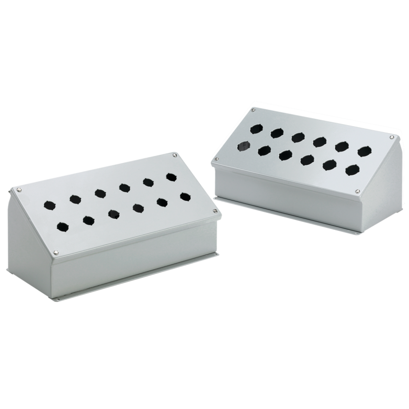 nVent HOFFMAN E9PBA PB1 Sloped Front Pushbutton Enclosure, 9-1/2 in L x 8-1/2 in W x 7.88 in D, 9 Outlets, NEMA 12/IP65 NEMA Rating, Steel