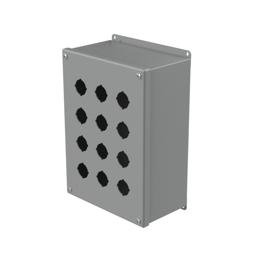 nVent HOFFMAN E12PBX PB1 Extra Deep Pushbutton Enclosure, 11-3/4 in L x 8-1/2 in W x 4-3/4 in D, 12 Outlets, NEMA 12/IP65 NEMA Rating, Steel