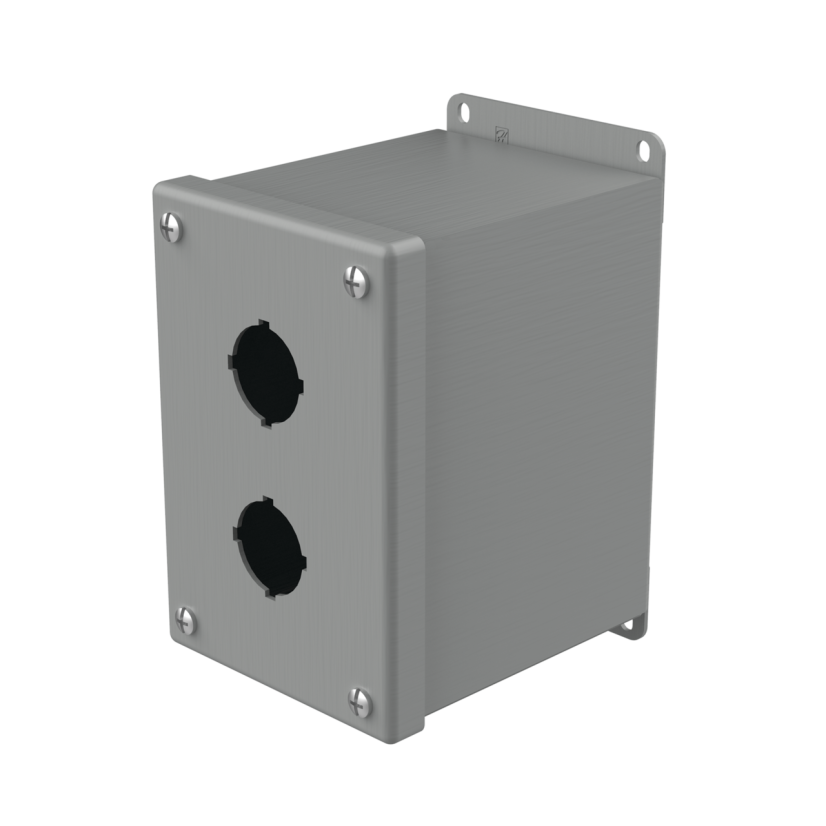 nVent HOFFMAN E2PBX PB1 Extra Deep Pushbutton Enclosure, 6 in L x 4 in W x 4-3/4 in D, 2 Outlets, NEMA 12/IP65 NEMA Rating, Steel