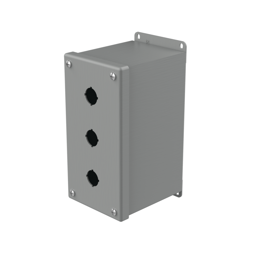 nVent HOFFMAN E3PBXM PB1 Extra Deep Pushbutton Enclosure, 8 in L x 4 in W x 4-3/4 in D, 3 Outlets, NEMA 12/IP65 NEMA Rating, Steel