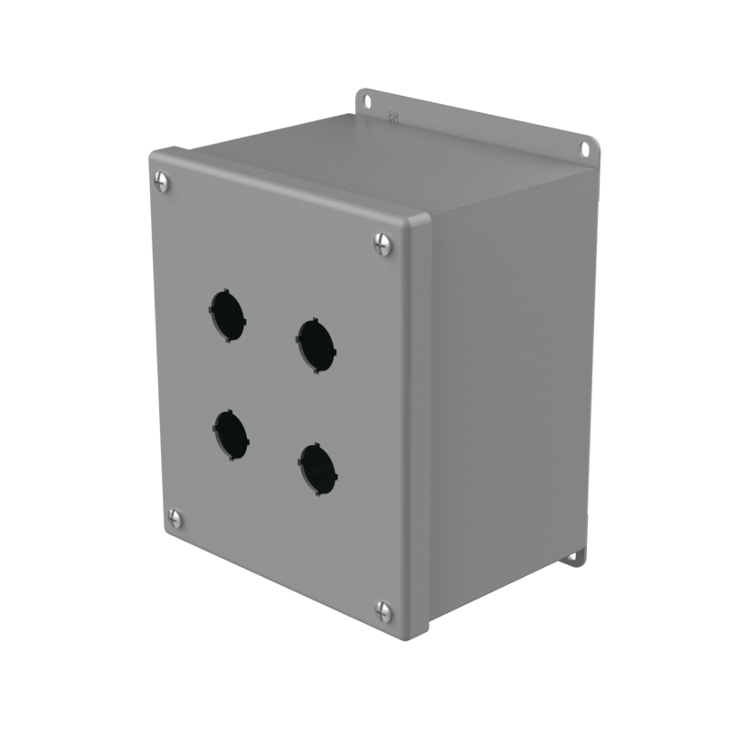 nVent HOFFMAN E4SPBXM PB1 Extra Deep Pushbutton Enclosure, 7-1/4 in L x 6-1/4 in W x 4-3/4 in D, 4 Outlets, NEMA 12/IP65 NEMA Rating, Steel