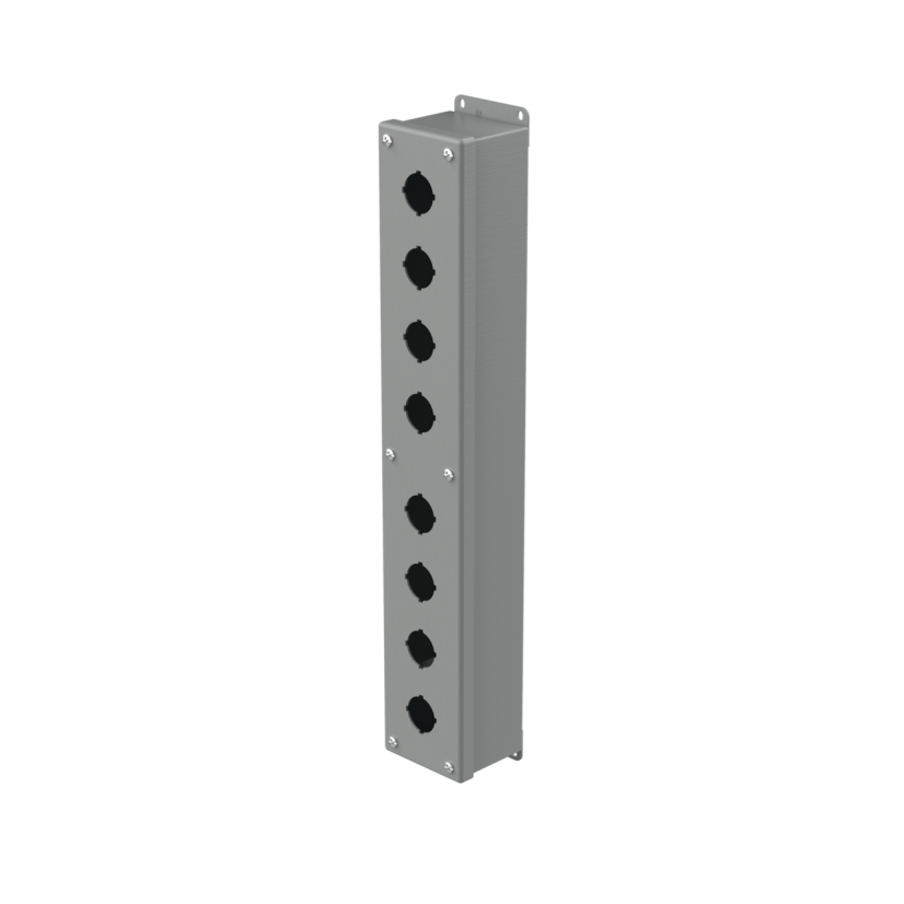 nVent HOFFMAN E8PB PB1 Pushbutton Enclosure, 20-1/4 in L x 3-1/4 in W x 2-3/4 in D, 8 Outlets, NEMA 12/IP65 NEMA Rating, Steel
