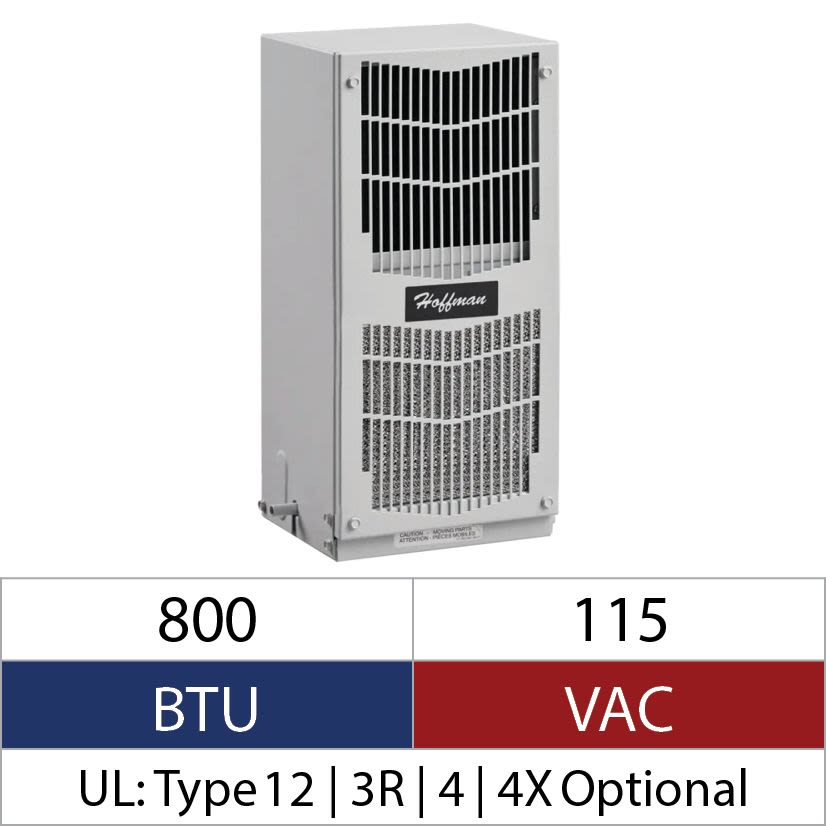 Hoffman Spectracool N160116G050 MCL Indoor/Outdoor Enclosure Air Conditioner, 115 V AC, 3.6/3.5 A, 50/60 Hz, NEMA 3R/4/12 Enclosure, 800 Btu/hr
