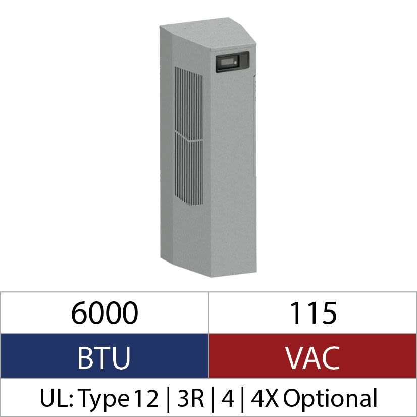 nVent HOFFMAN Spectracool™ N360616G050 MCLG Indoor Narrow Enclosure Air Conditioner, 115 VAC, 50/60 Hz, NEMA 12/3R/4 Enclosure, 6000 Btu/hr