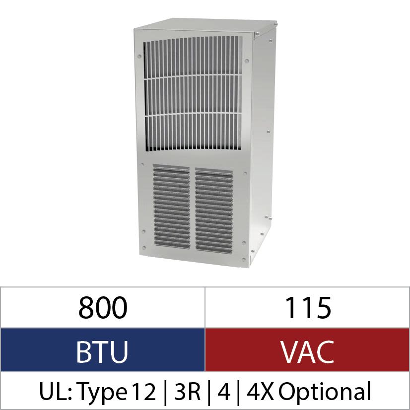 nVent HOFFMAN T150116G100 MCL 1-Phase Compact Outdoor Sealed Enclosure Air Conditioner, 100/115 V AC, 3.6/3.8 A, 50/60 Hz, NEMA 3R/4/12 Enclosure, 800 Btu/hr
