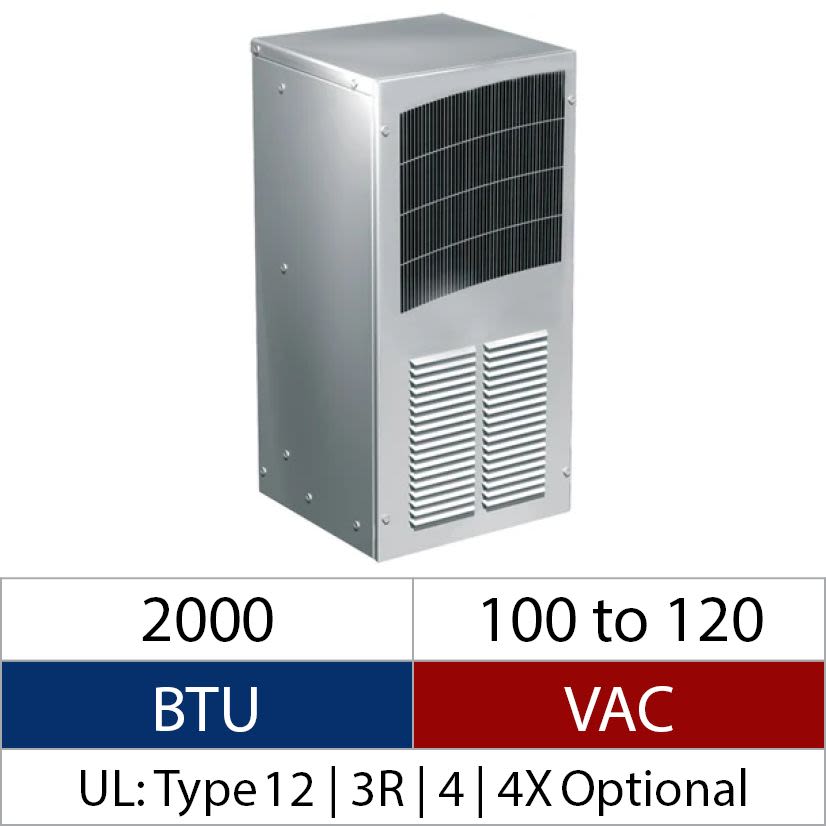 nVent HOFFMAN T200216G150 MCL Compact Outdoor Sealed Enclosure Air Conditioner With Heat Package, 100 to 120 V AC, 7 A, 50/60 Hz, NEMA 3R/4/12 Enclosure, 2000 Btu/hr