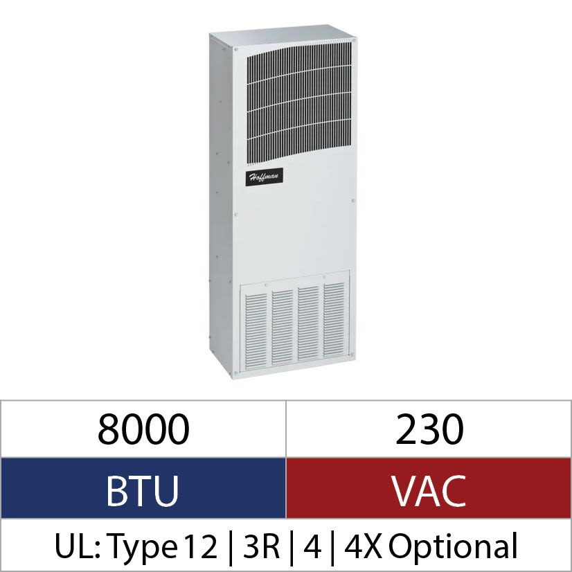 Hoffman Spectracool T430826G152 T-Series/MCL Mid Size Outdoor Enclosure Air Conditioner, 230 VAC, 5.2/5.4 A, 50/60 Hz, NEMA 3R/4/12 Enclosure, 8000 Btu/hr