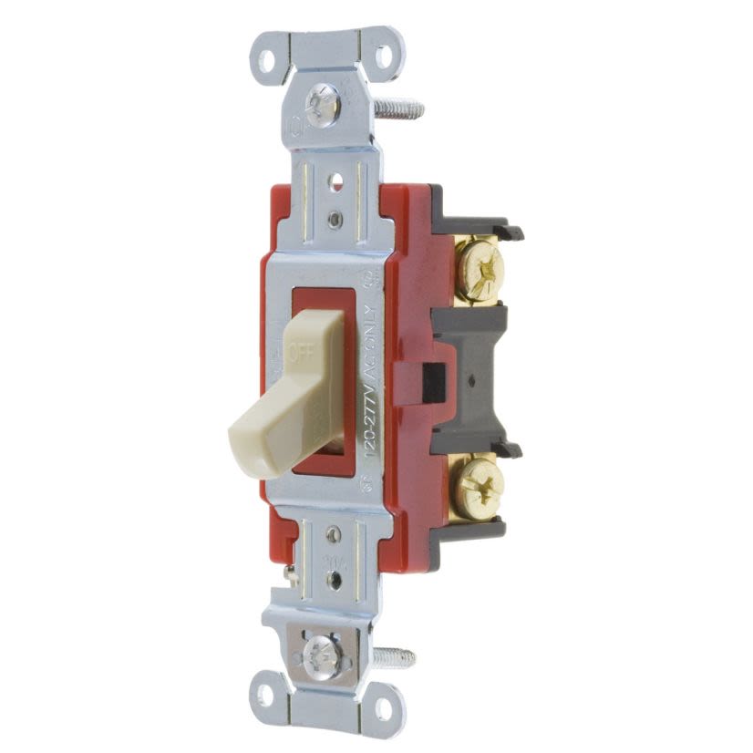 Hubbell Wiring Device-Kellems Hubbell-PRO 1222I 2-Position Heavy Duty Standard Toggle Switch, 120 to 277 V AC, 20 A, 5540 W Power Rating, 2-Position Contact