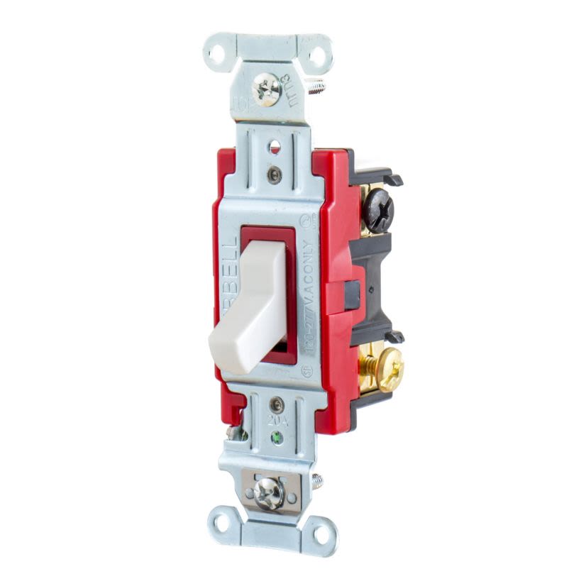 Hubbell Wiring Device-Kellems Hubbell-PRO™ 1223W 3-Way Heavy Duty Standard AC Toggle Switch, 120/277 VAC, 20 A, 5540 W Power Rating, 2-Position Contact