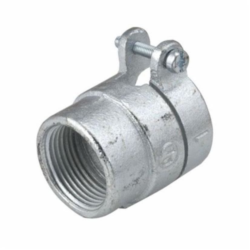 RACO 1552 Squeeze Conduit Combination Coupling, 1/2 in, For Use With Flex to Rigid/IMC Conduit, Malleable Iron, Electro-Plated Zinc