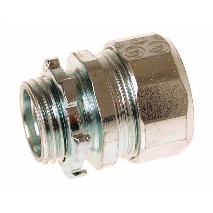 RACO 1803 Non-Insulated Compression Connector, 3/4 in Trade, 53/64 in Cable Openings, For Use With Rigid/IMC Conduit, Malleable Iron/Steel, Electro-Plated Zinc